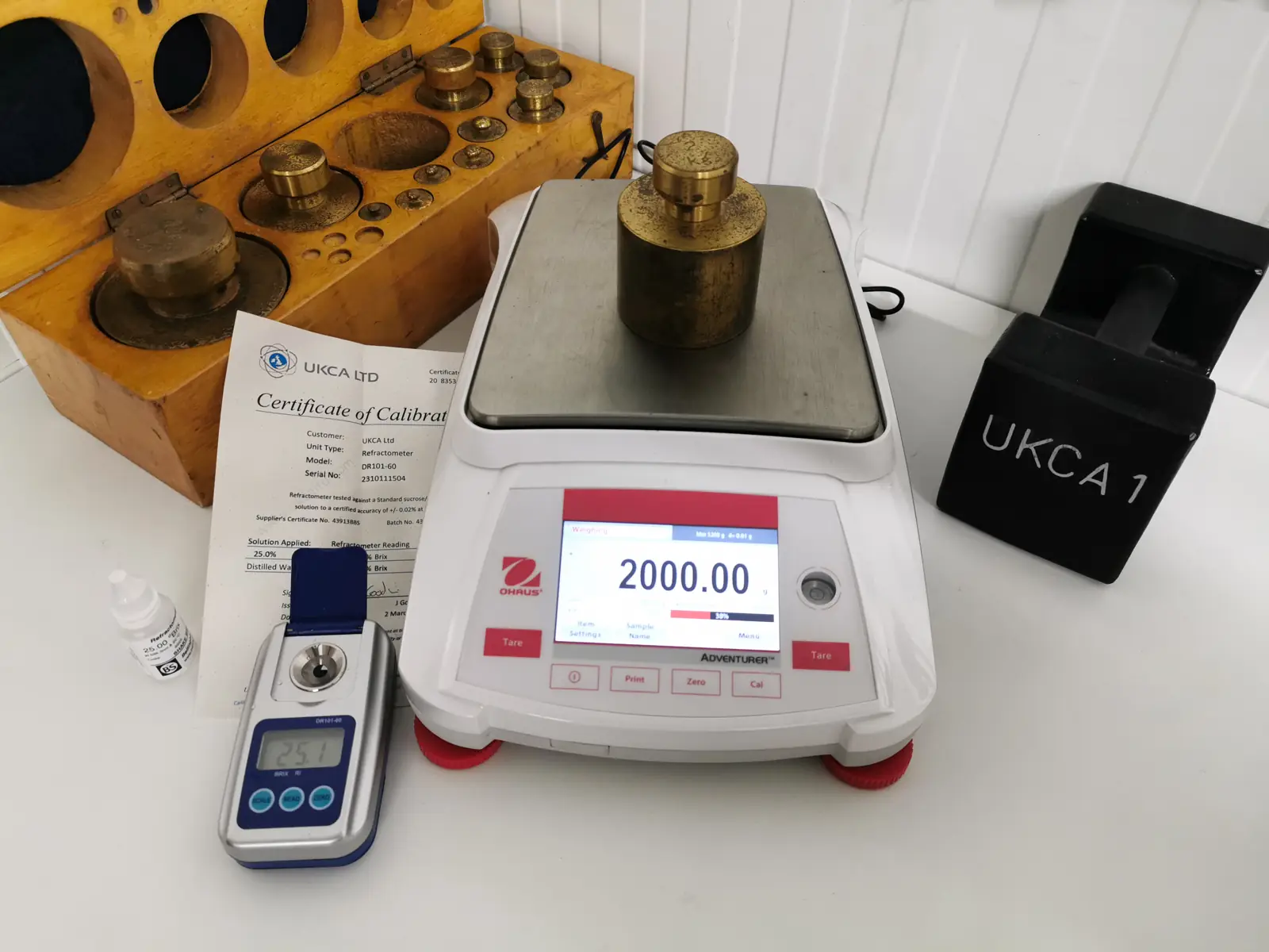 Bench scale, test weights and a UKCA calibration certificate